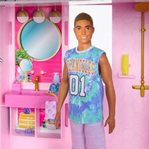 Barbie DreamHouse, juego de casa de muñecas con más de 75 piezas, incluyendo muebles de juguete y tobogán de piscina de 3 pisos, elevador de mascotas y áreas de juego para cachorros