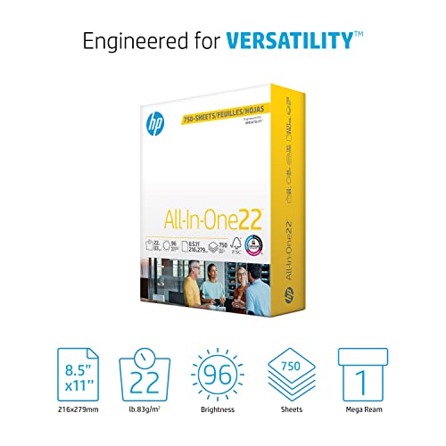 HP Papers | Papel de 8.5 x 11 | Todo en uno de 22 libras | 1 Mega Resma - 750 hojas | Brillante 96 | Fabricado en Estados Unidos - Certificado FSC | 207750R