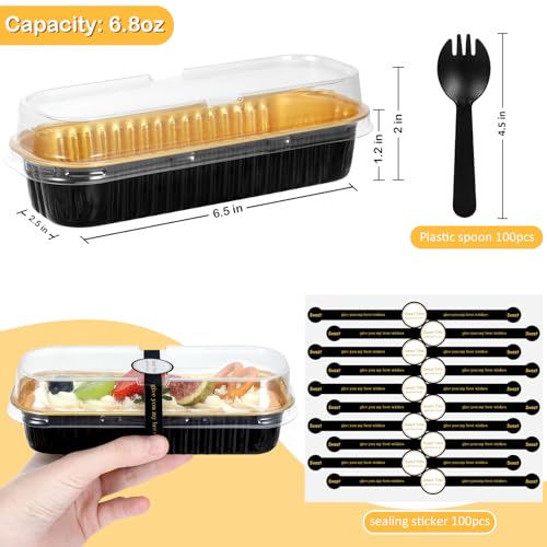 EgticHome Mini moldes para pan con tapas y cucharas (paquete de 100, colores mezclados, 6.8 onzas) rectangulares de papel de aluminio para hornear