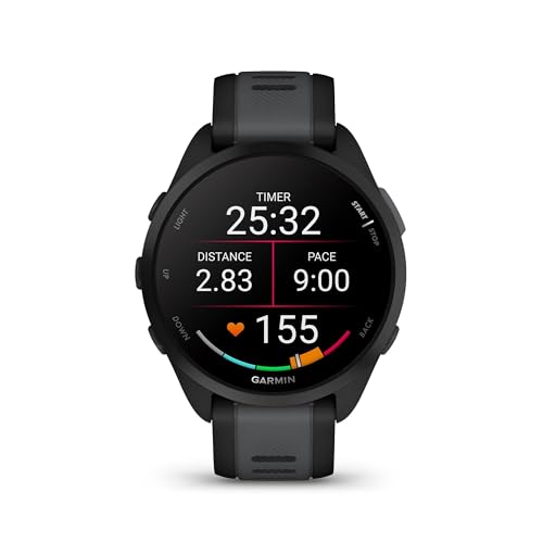 Garmin Forerunner 165, reloj inteligente para correr, pantalla AMOLED colorida, métricas de entrenamiento e información de recuperación, color negro