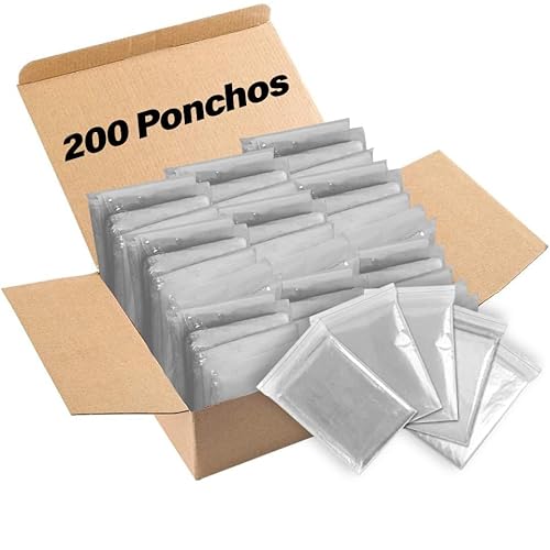 Trail maker Ponchos de lluvia a granel para adultos, paquete de 200 ponchos de lluvia 100% impermeables desechables de emergencia al por mayor con capucha, Paquete transparente
