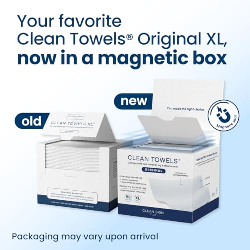 Clean Skin Club Clean Towels XL, toalla facial 100% a base de plantas USDA, toalla facial desechable, aceptada por la asociación de eccemas, toallitas secas removedoras de maquillaje, ultra suaves, 50