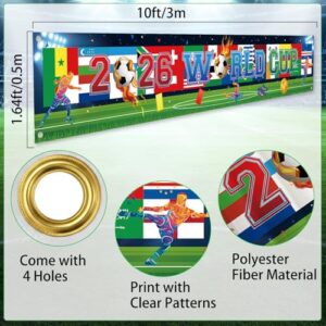 Pancarta de fondo de fútbol con banderas de campo, escaparate de trofeos de fútbol, copa mundial, decoración de fondo para patio, jardín, bar, restaurante, fiesta en casa, 118 x 20 pulgadas