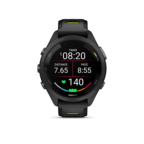 Reloj inteligente para correr Garmin Forerunner 265S, pantalla AMOLED colorida, métricas de entrenamiento y perspectivas de recuperación, negro y amarillo brillante