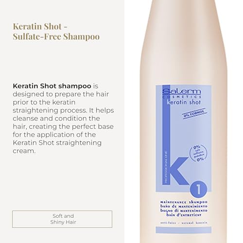 SALERM - Keratin Shot - Champú Sin Sulfato - 16.9 fl oz - Preparación y Mantenimiento para Tratamiento Alisado de Queratina - Cabello Suave y Brillante