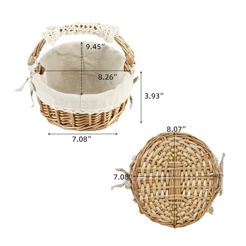Cesta de mimbre con asas, cesta de almacenamiento de sauce tejida para picnic, decoración, regalo, boda (encaje beige)
