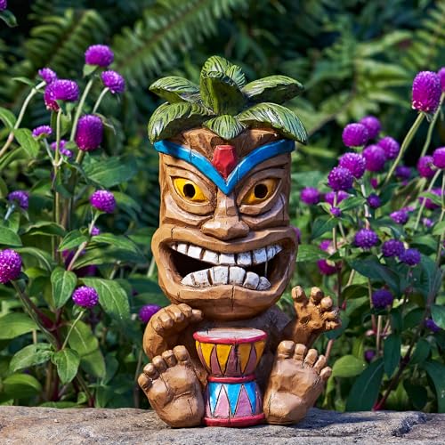 Yiosax Decoración de estatua de Tiki para exteriores, luz solar, estatuas de jardín Tiki para decoración de bar, poste de tótem, figuras impermeables para jardín, patio, balcón, patio, adorno de