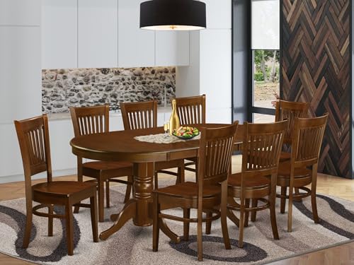 East West Furniture VANC9-ESP-W - Juego de mesa de comedor moderno de 9 piezas, incluye una mesa de madera ovalada con hoja de mariposa y 8 sillas de comedor, 40 x 76 pulgadas, color espresso