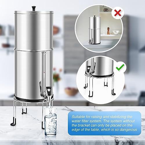 Soporte de sistema de filtro de agua alimentado por gravedad, soporte de acero inoxidable desmontable compatible con el sistema de filtro de agua Berkey de encimera, 9.25″ de diámetro por 5.9″ de alto