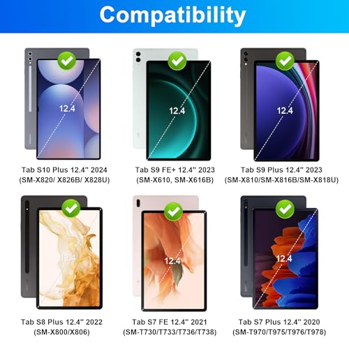LAMA Funda con teclado retroiluminado con mouse para Samsung Galaxy de 12.4 pulgadas S10 Plus/S9 FE+/S9+/S8+, 12.4 pulgadas, S7 FE/S7 Plus con teclado y soporte para S Pen, funda de teclado desmontable con cubierta delgada, color morado