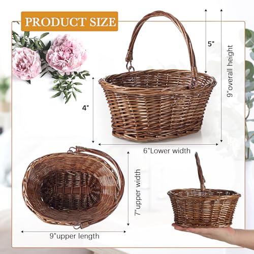 Barydat Cesta pequeña de mimbre con asa, cesta de regalo trenzada ovalada de sauce para bodas, picnic, baby shower, decoración del jardín (6 unidades, marrón, 9 x 7 x 4 pulgadas)