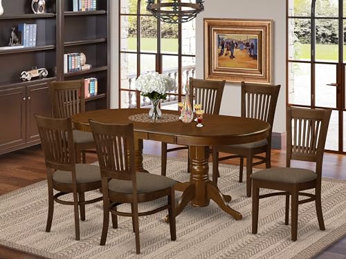 East West Furniture VANC7-ESP-C - Juego de mesa y sillas de cocina de 7 piezas consta de una mesa de comedor ovalada con hoja de mariposa y 6 sillas tapizadas de tela de lino, 40 x 76 pulgadas, color