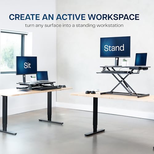 Vivo, Convertidor de escritorio de pie ajustable de 32 pulgadas, convertidor rápido de posición sentada a posición de pie, estación de trabajo de mesa de doble monitor, negro, DESK-V000S