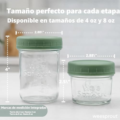 WeeSprout Tarros de vidrio para almacenamiento de alimentos para bebés con tapas (4 onzas, 12 unidades) para aperitivos, puré, recipientes pequeños reutilizables, leche materna, refrigerador o