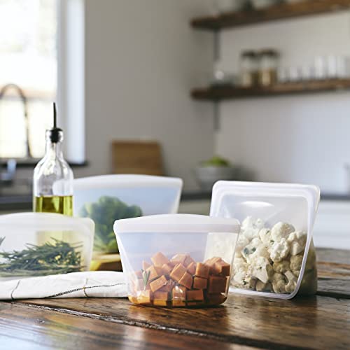 Bolsa de almacenamiento de alimentos reutilizable de silicona premium Stasher, transparente, apta para microondas, al vacío, lavavajillas, horno y congelador, sin BPA, sin fugas, ecológica, tazón de 2