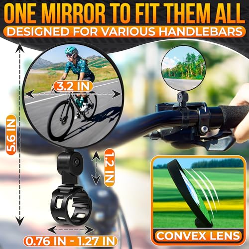 Soporte para manillar de espejo de bicicleta, visión transparente y ajustable de 360°, diseño seguro, resistente a los daños, 2 espejos de bicicleta para manillar, espejo retrovisor para bicicleta de