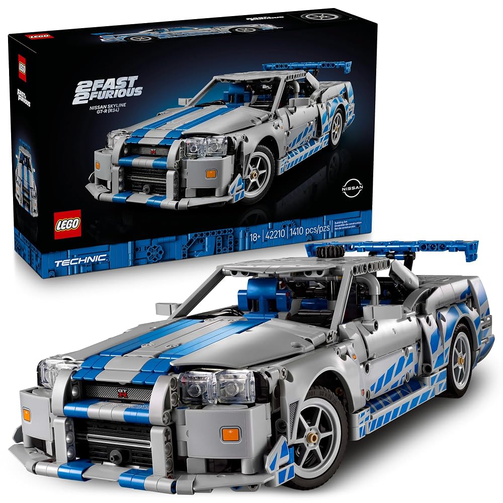 Coche LEGO Technic 2 Fast 2 Furious Nissan Skyline GT-R (R34), kit de bricolaje y set de construcción para adultos, maqueta coleccionable de Street Racer con función Drift, regalo para entusiastas de los coches y fanáticos del cine, 42210