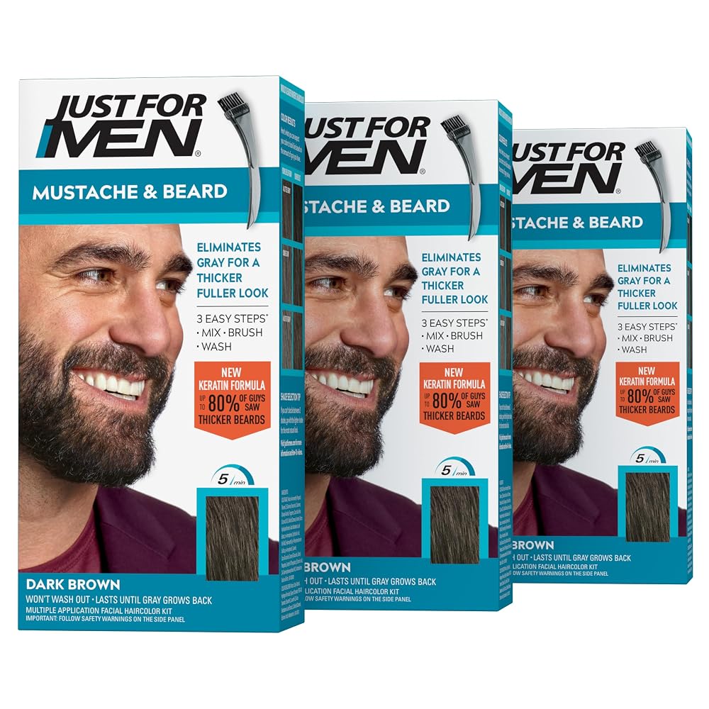 Tinte para bigote y barba Just For Men, queratina, marrón oscuro M-45 (paquete de 3)