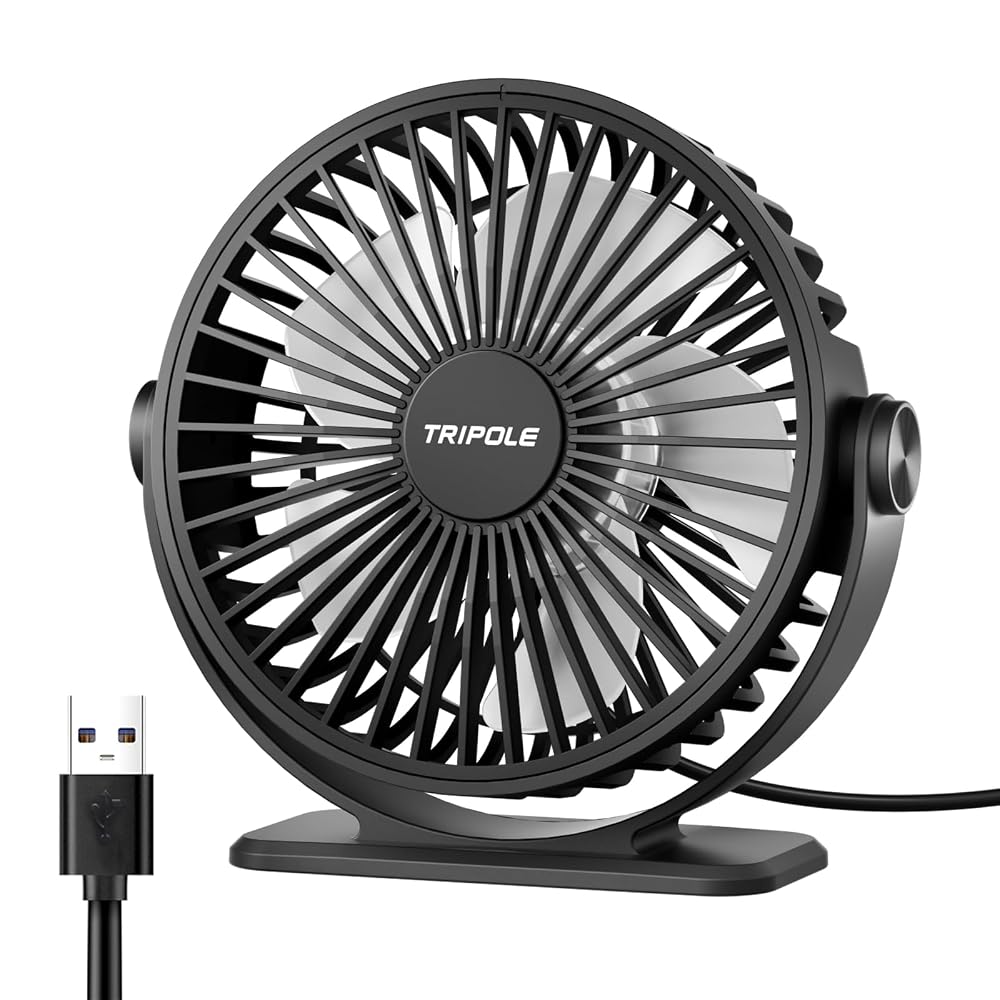 Ventilador de escritorio USB TriPole, pequeño, portátil, silencioso, con rotación de 360°, mini ventilador personal