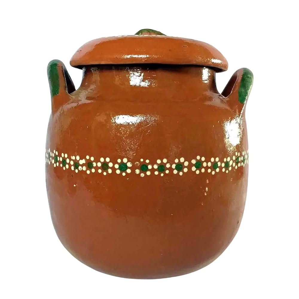 Olla de barro hecha a mano con tapa: auténtica cerámica tradicional mexicana para frijoles, sopas y guisos (4 litros)