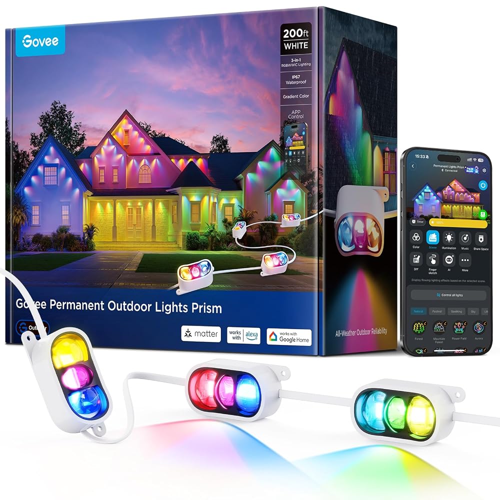 Luces exteriores permanentes Govee Prism, 200 pies, color blanco